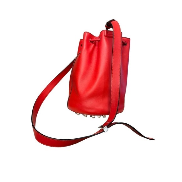Alexander Wang Alpha Red Leather Bucket Bag Silver stud Designer Purse One Size - Picture 5 of 16